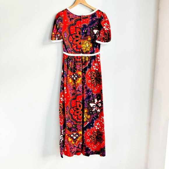 Vintage Colourful Paisley Print THC Hawaiian Textiles Barkcloth Maxi Dress S/M - Picture 11 of 11